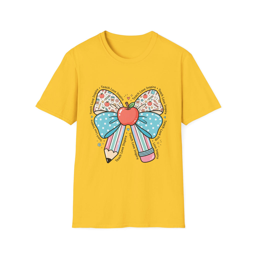 Teacher Bow T-Shirt — "Teach, Love, Inspire"
