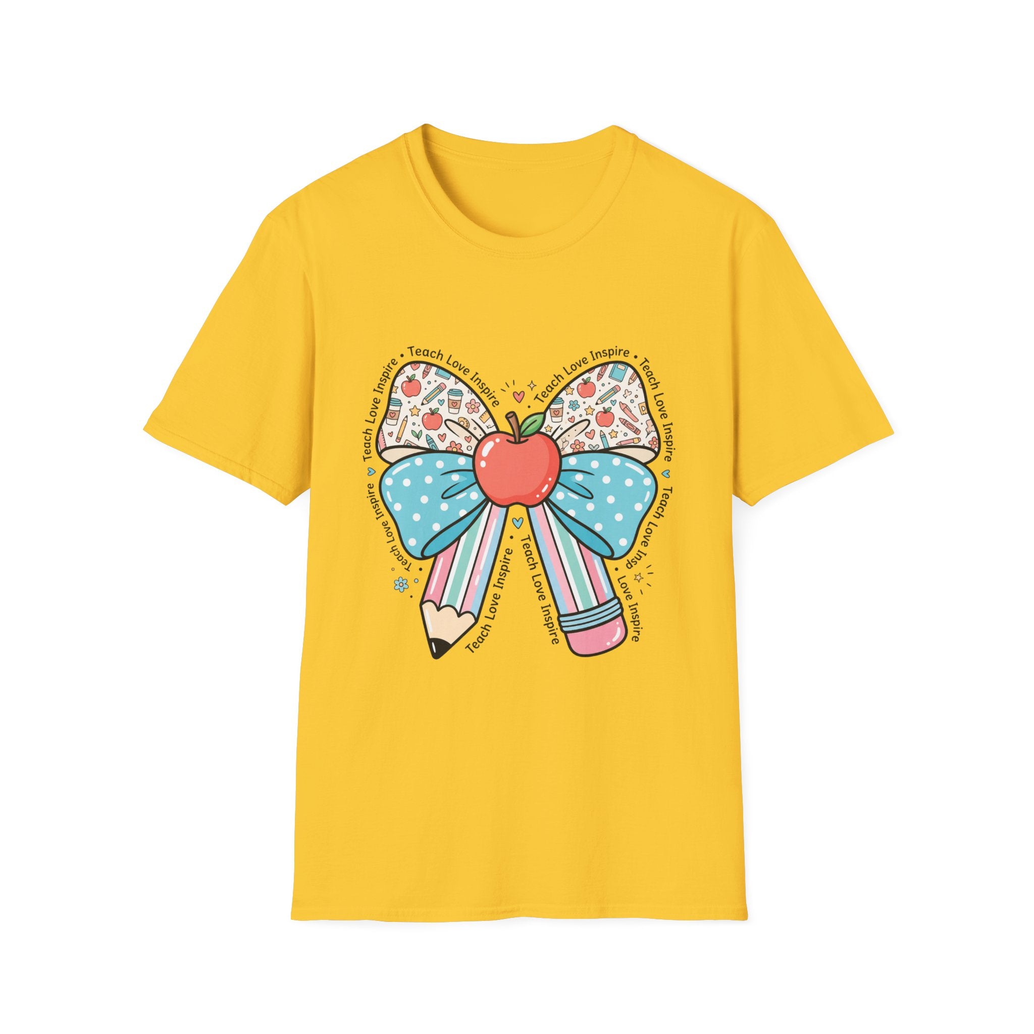 Teacher Bow T-Shirt — "Teach, Love, Inspire"