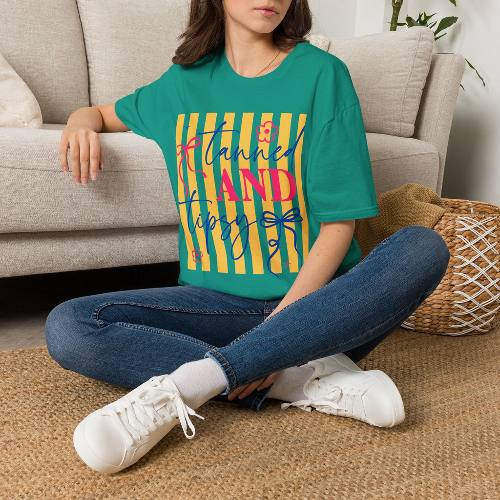 T-Shirt — "Tanned and Tidy" Striped Summer Graphic Tee