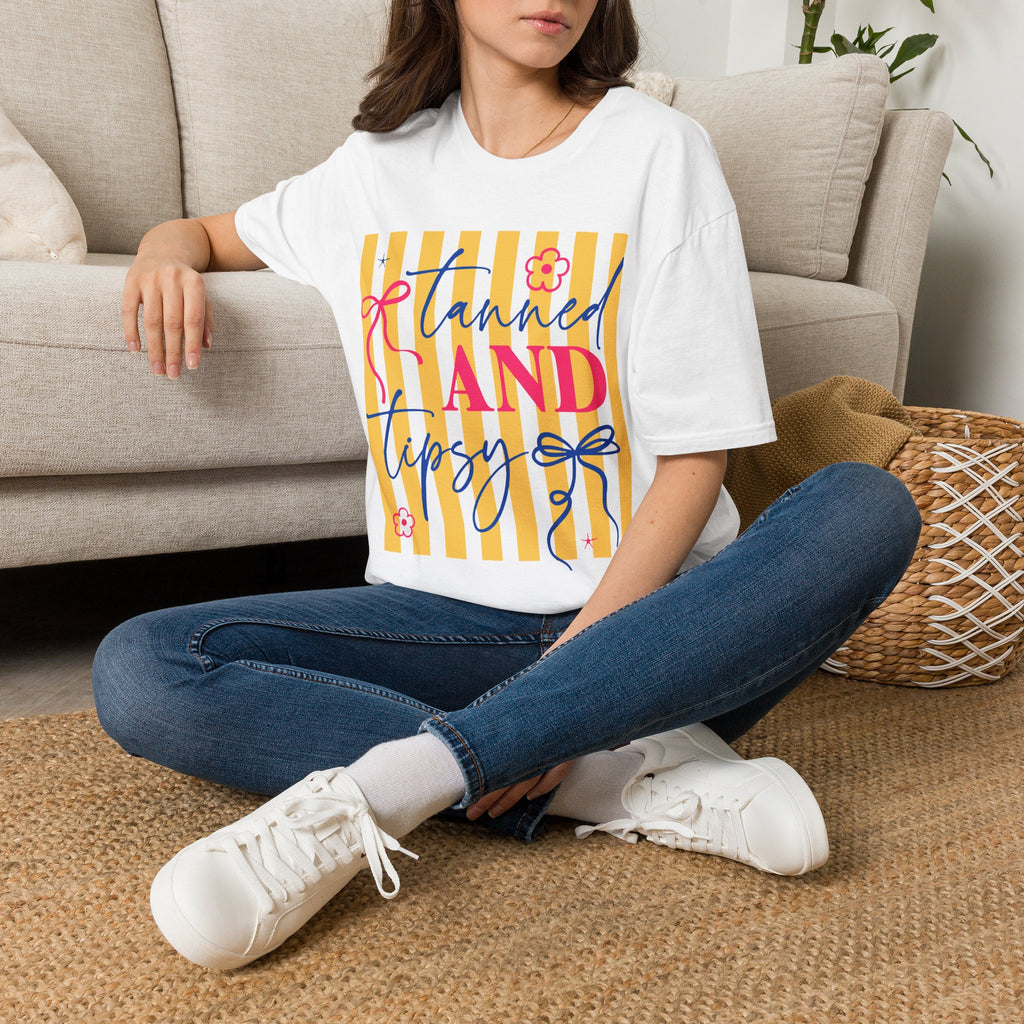 T-Shirt — "Tanned and Tidy" Striped Summer Graphic Tee