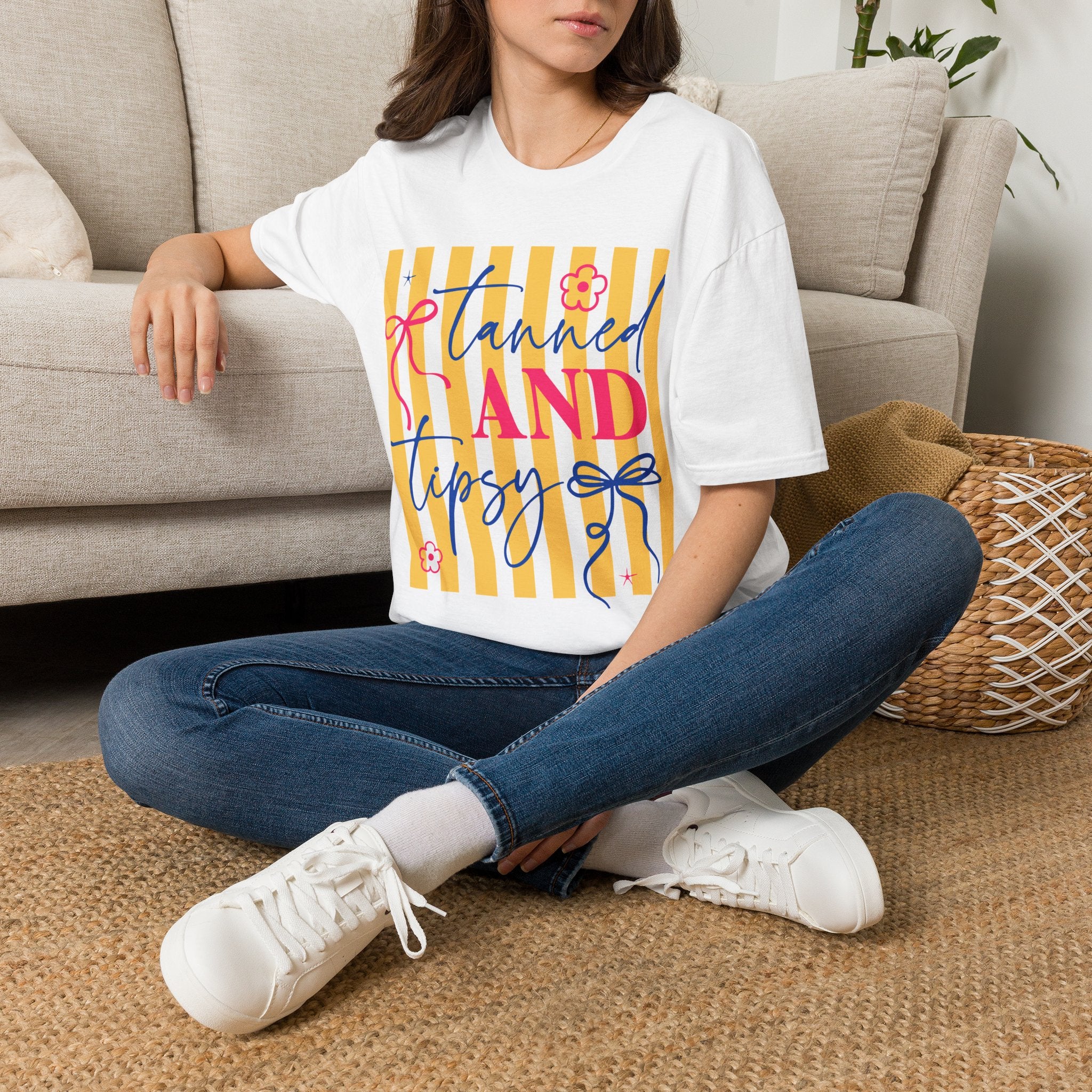 T-Shirt — "Tanned and Tidy" Striped Summer Graphic Tee