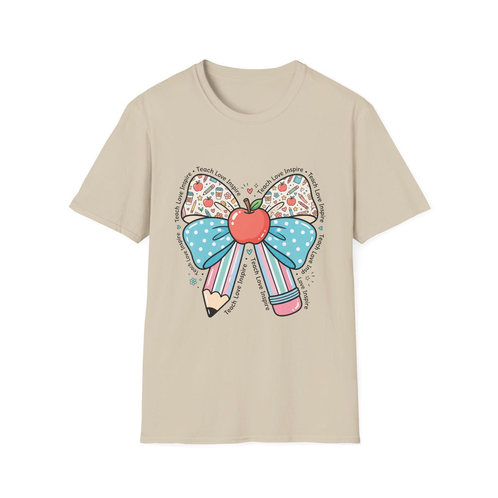 Teacher Bow T-Shirt — "Teach, Love, Inspire"