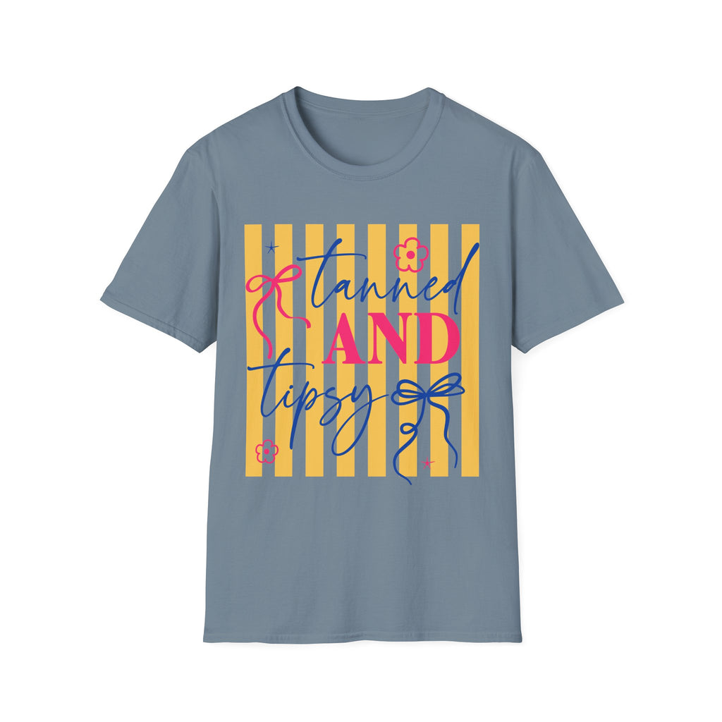 T-Shirt — "Tanned and Tidy" Striped Summer Graphic Tee