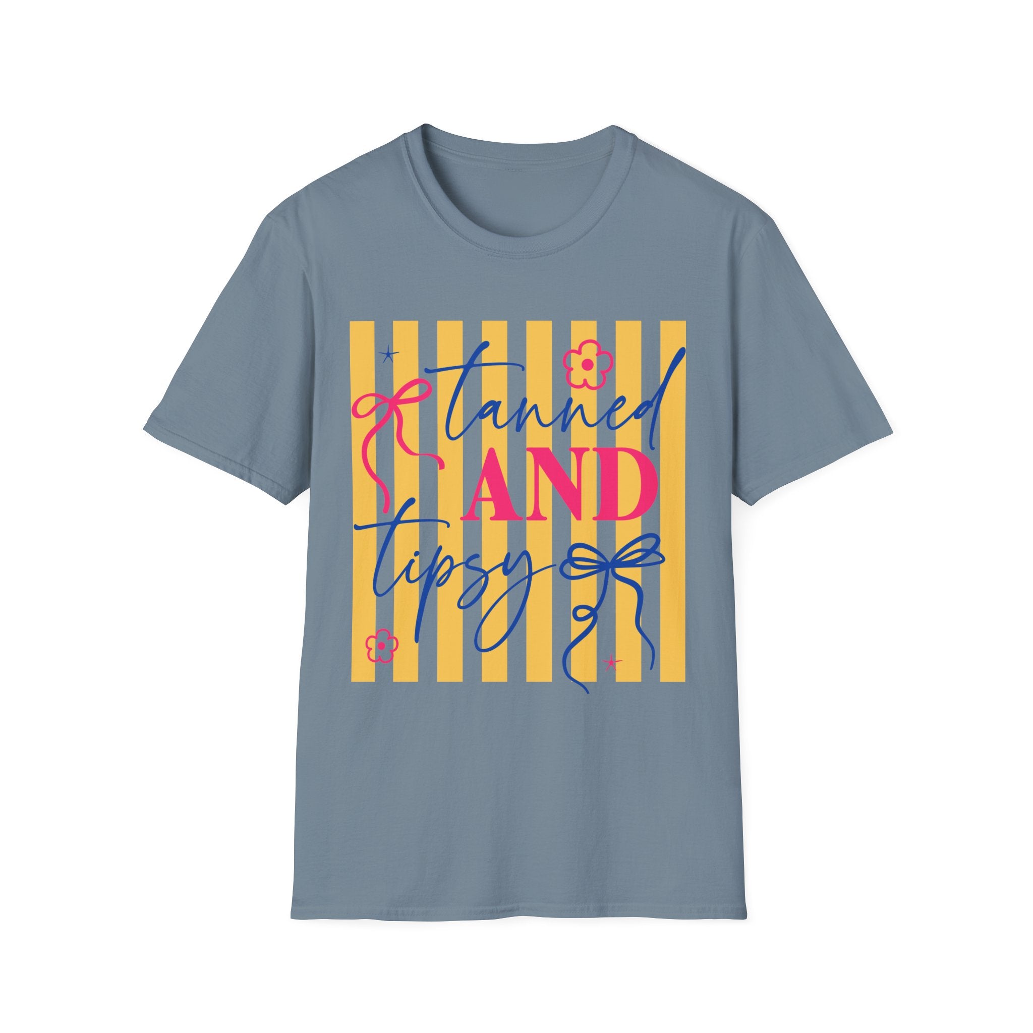 T-Shirt — "Tanned and Tidy" Striped Summer Graphic Tee