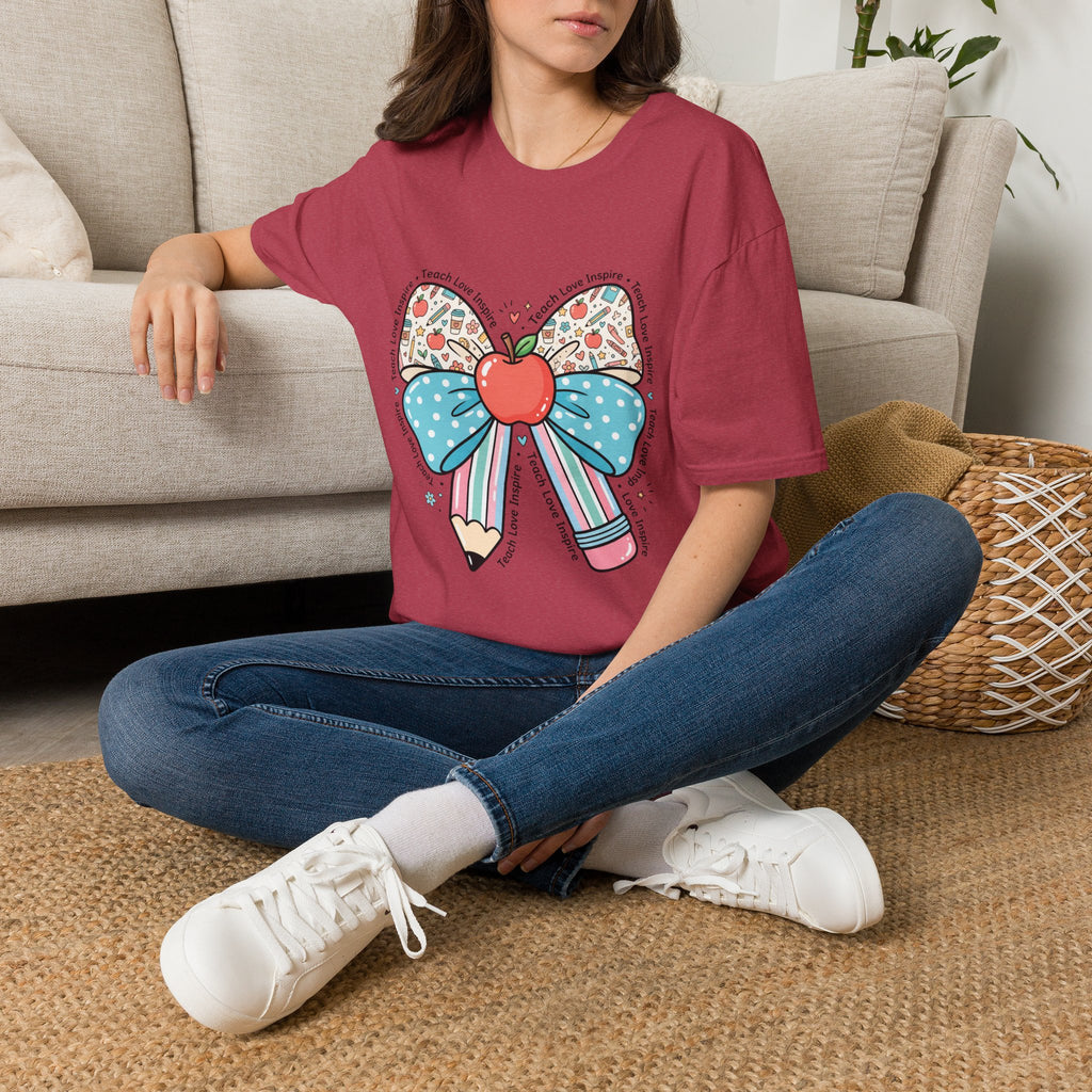 Teacher Bow T-Shirt — "Teach, Love, Inspire"