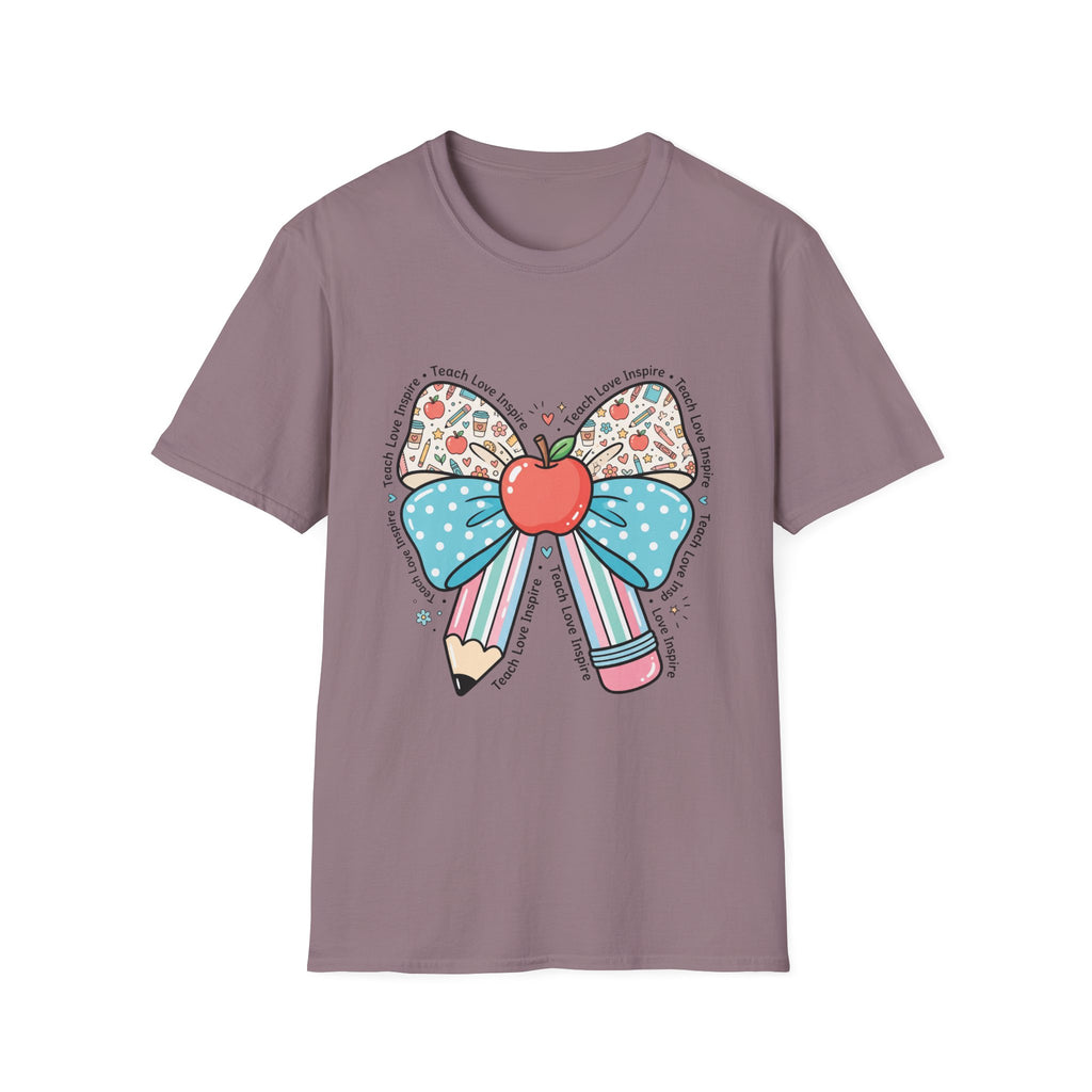 Teacher Bow T-Shirt — "Teach, Love, Inspire"