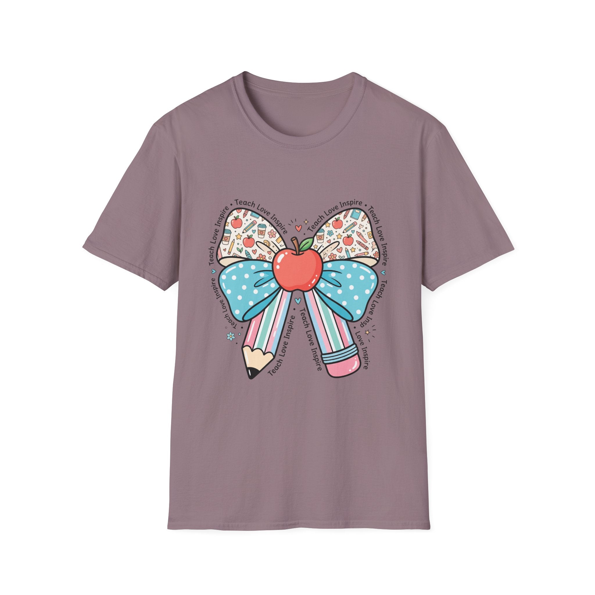 Teacher Bow T-Shirt — "Teach, Love, Inspire"