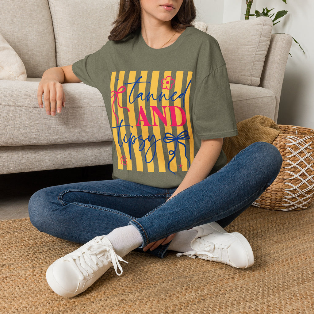 T-Shirt — "Tanned and Tidy" Striped Summer Graphic Tee