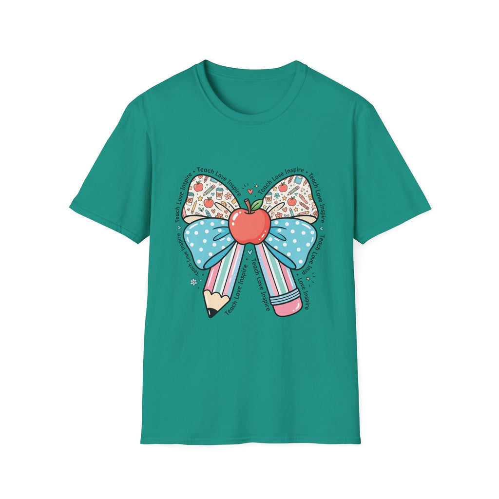 Teacher Bow T-Shirt — "Teach, Love, Inspire"