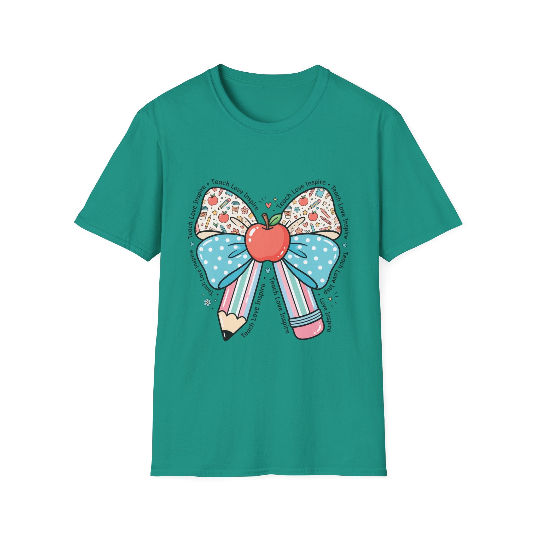 Teacher Bow T-Shirt — "Teach, Love, Inspire"