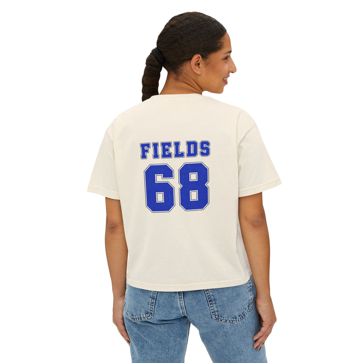 Tree Hill 68 Boxy Tee — Women's Retro Varsity Top (Fields 68 on Back)