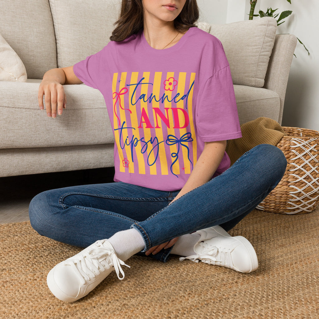 T-Shirt — "Tanned and Tidy" Striped Summer Graphic Tee