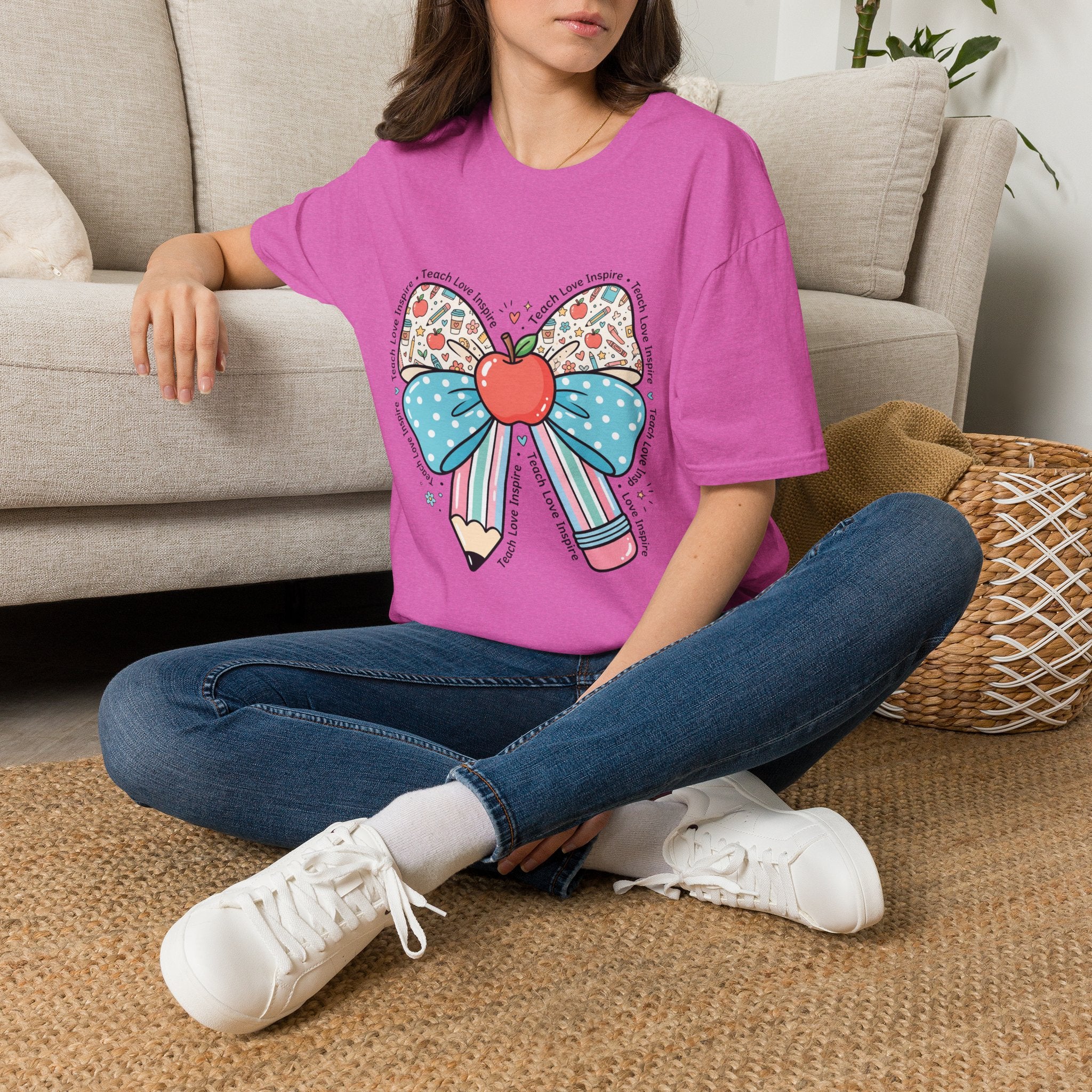 Teacher Bow T-Shirt — "Teach, Love, Inspire"