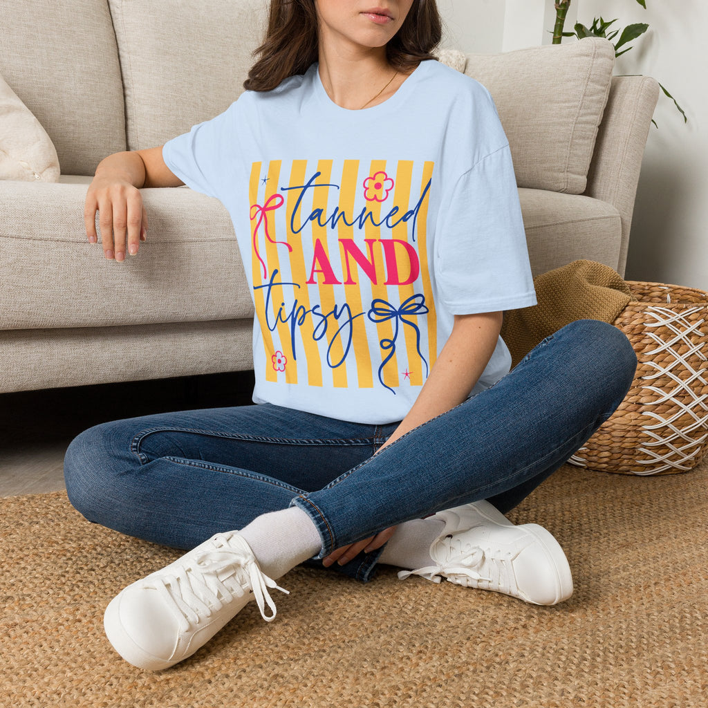 T-Shirt — "Tanned and Tidy" Striped Summer Graphic Tee