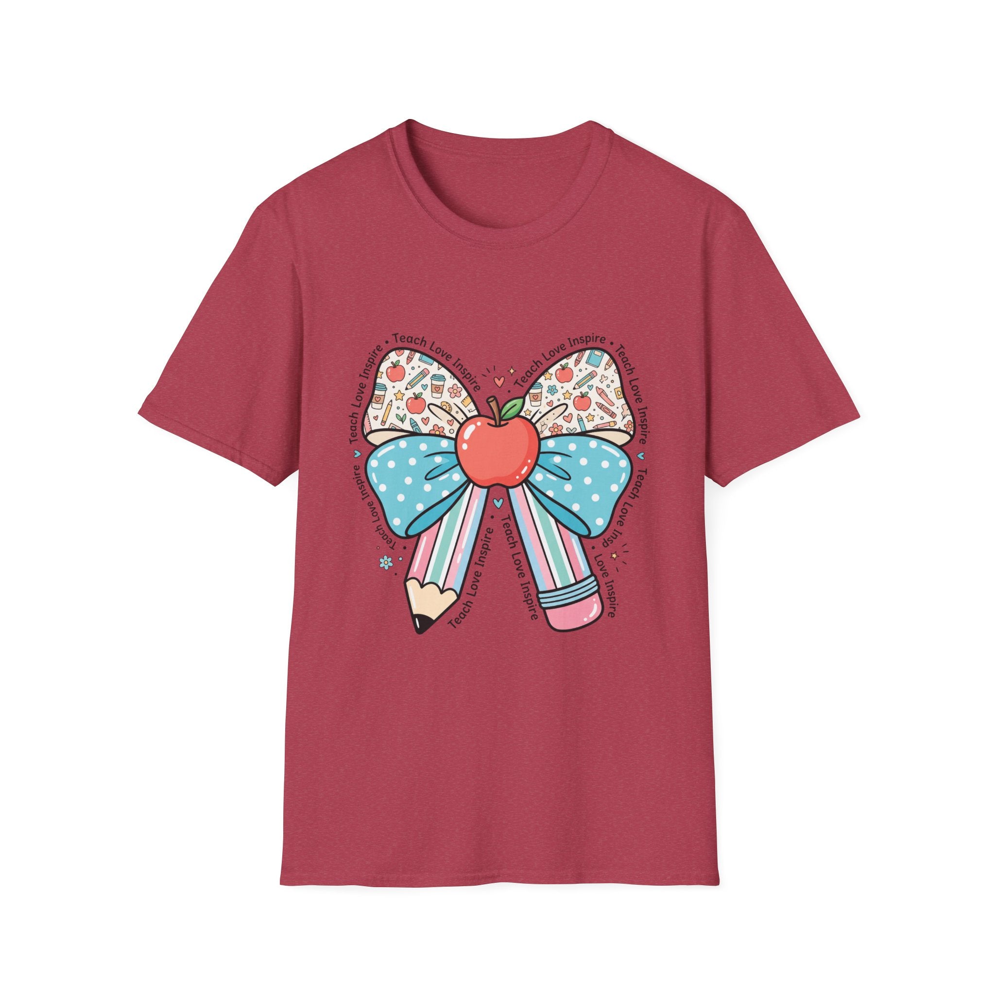 Teacher Bow T-Shirt — "Teach, Love, Inspire"
