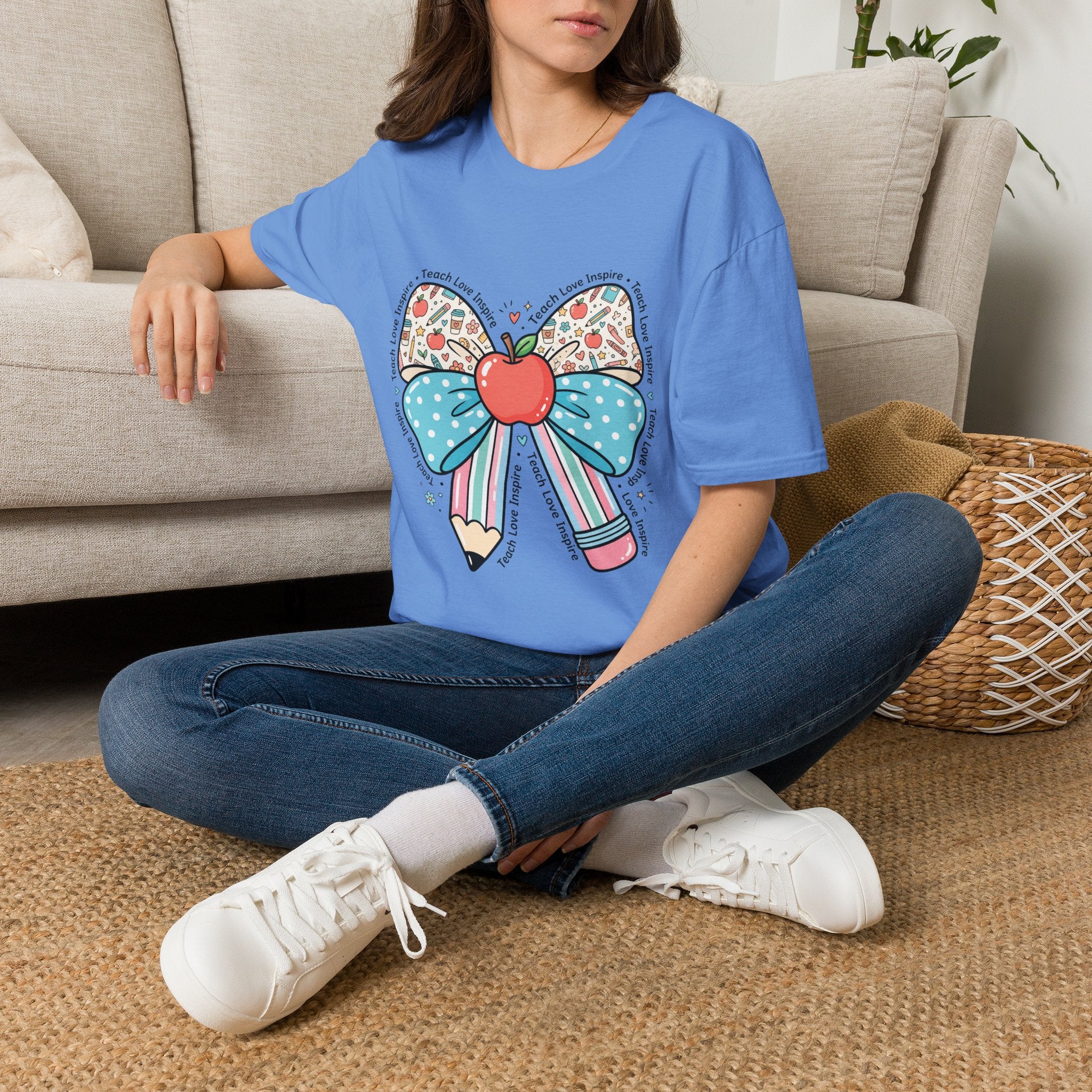 Teacher Bow T-Shirt — "Teach, Love, Inspire"