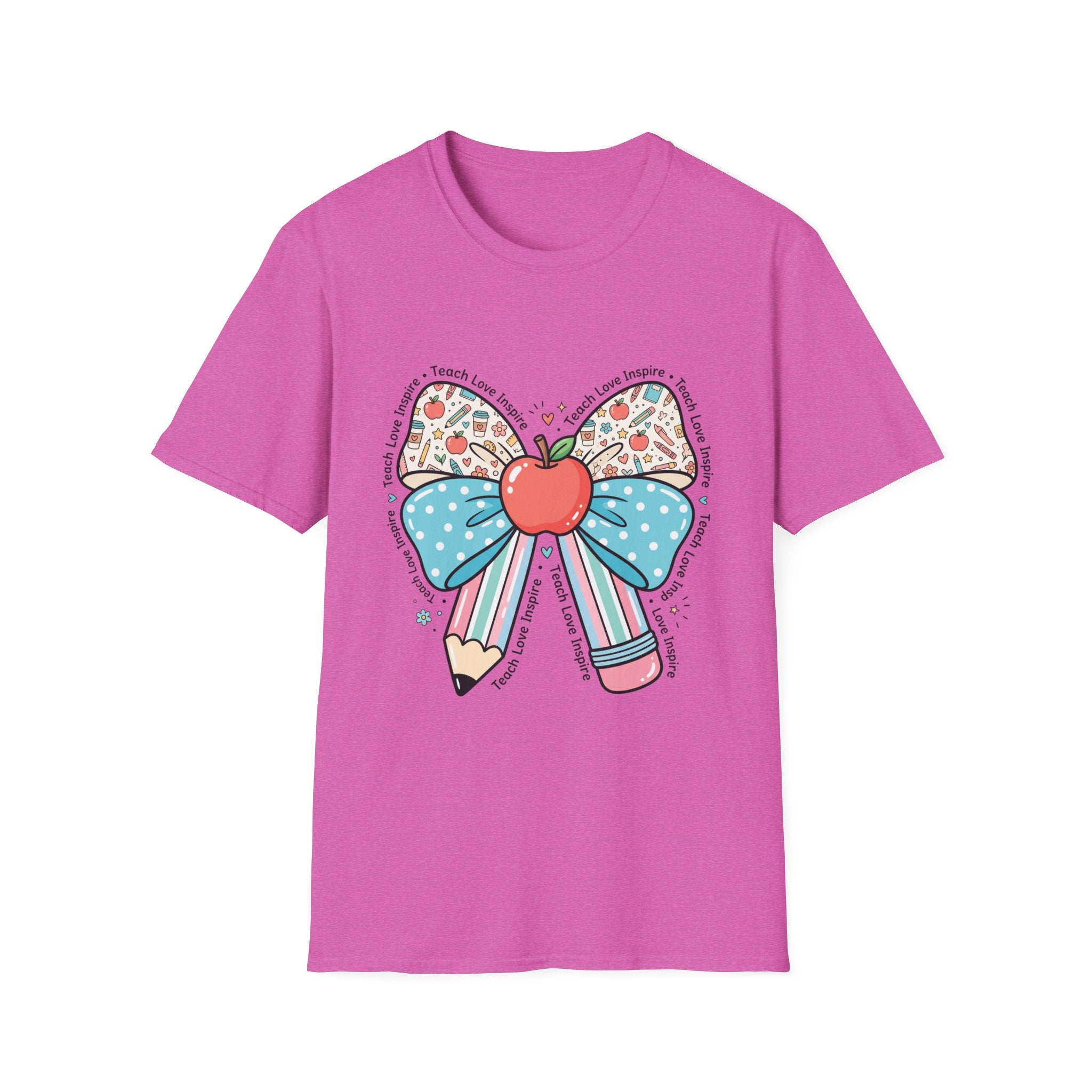 Teacher Bow T-Shirt — "Teach, Love, Inspire"