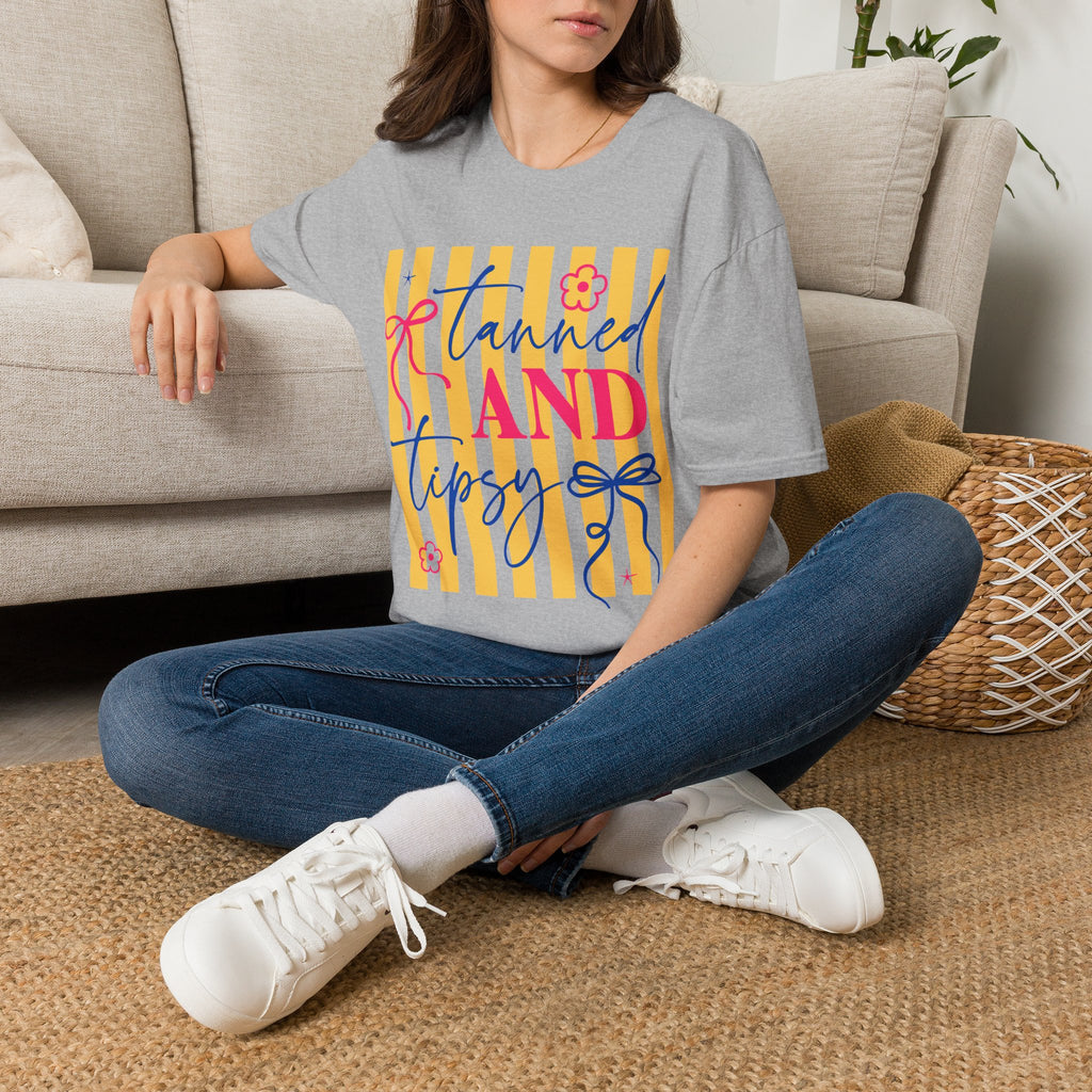 T-Shirt — "Tanned and Tidy" Striped Summer Graphic Tee