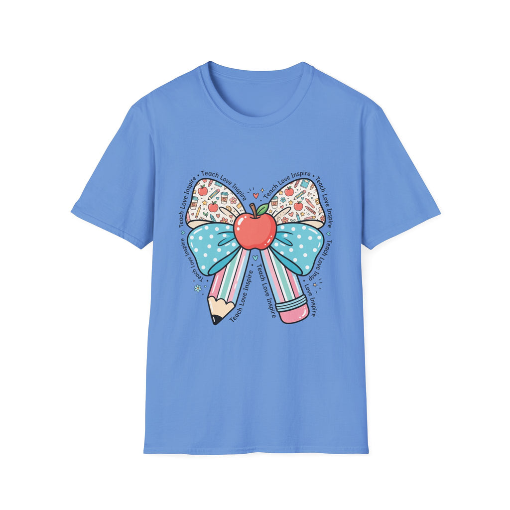 Teacher Bow T-Shirt — "Teach, Love, Inspire"