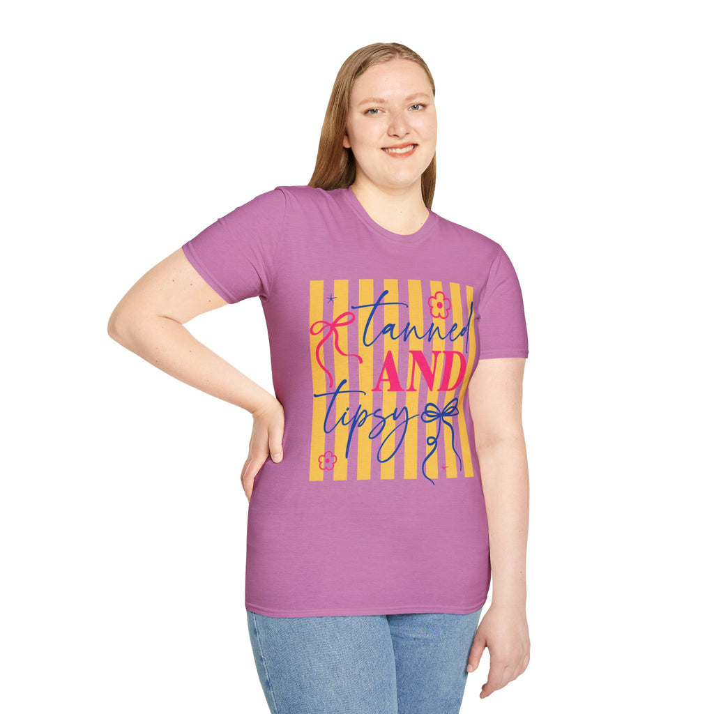 T-Shirt — "Tanned and Tidy" Striped Summer Graphic Tee