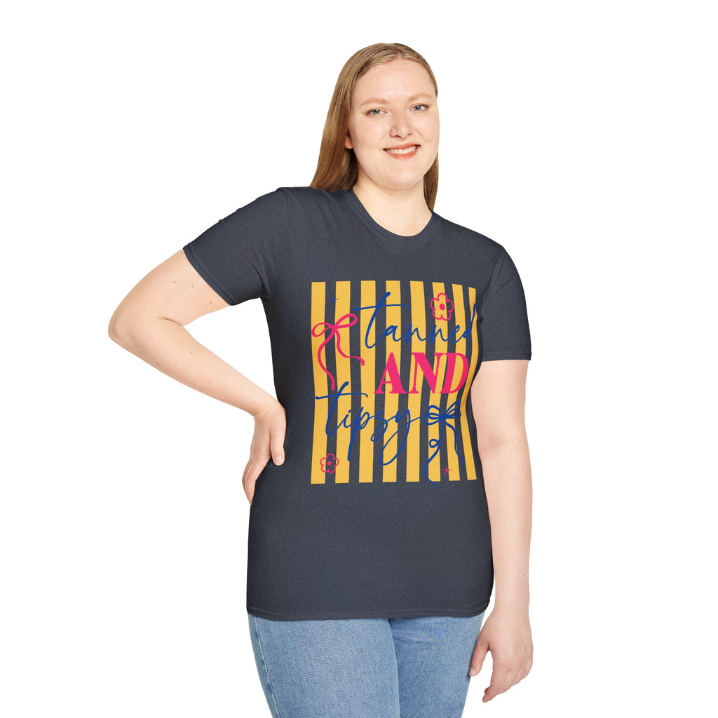 T-Shirt — "Tanned and Tidy" Striped Summer Graphic Tee