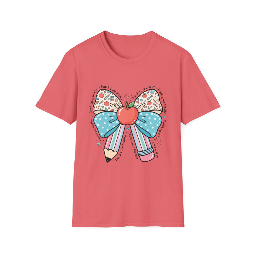 Teacher Bow T-Shirt — "Teach, Love, Inspire"