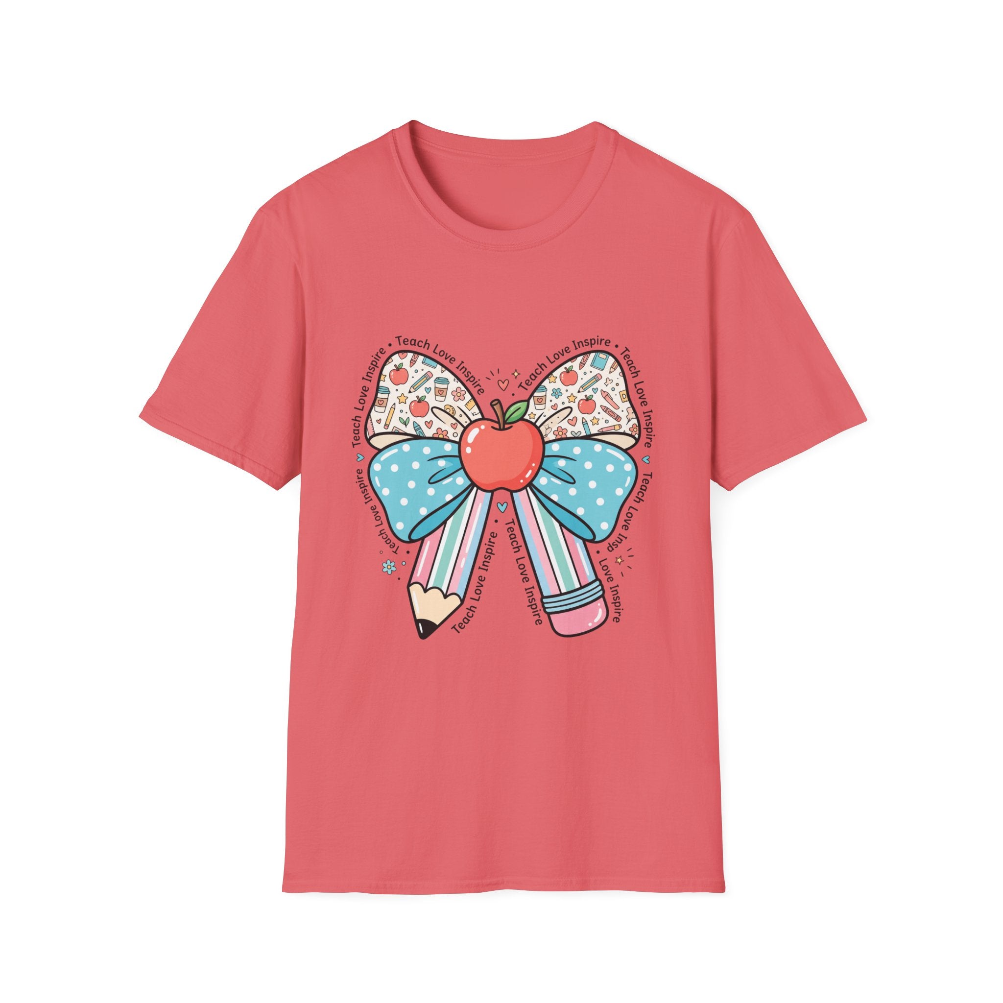 Teacher Bow T-Shirt — "Teach, Love, Inspire"