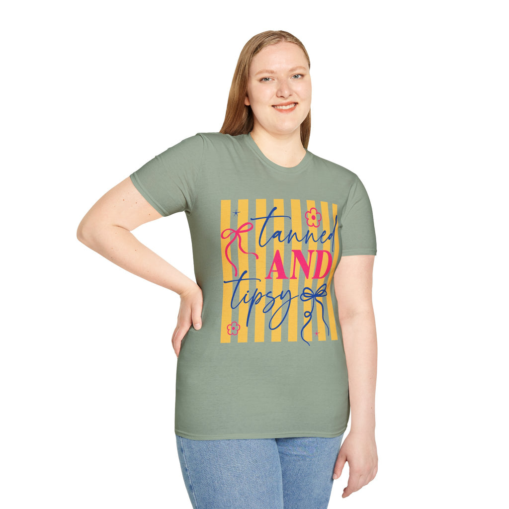 T-Shirt — "Tanned and Tidy" Striped Summer Graphic Tee