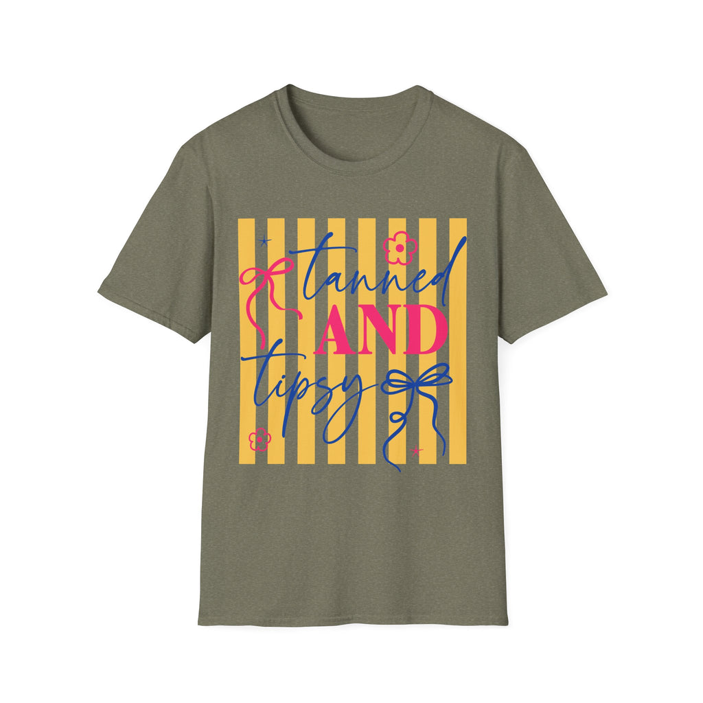 T-Shirt — "Tanned and Tidy" Striped Summer Graphic Tee