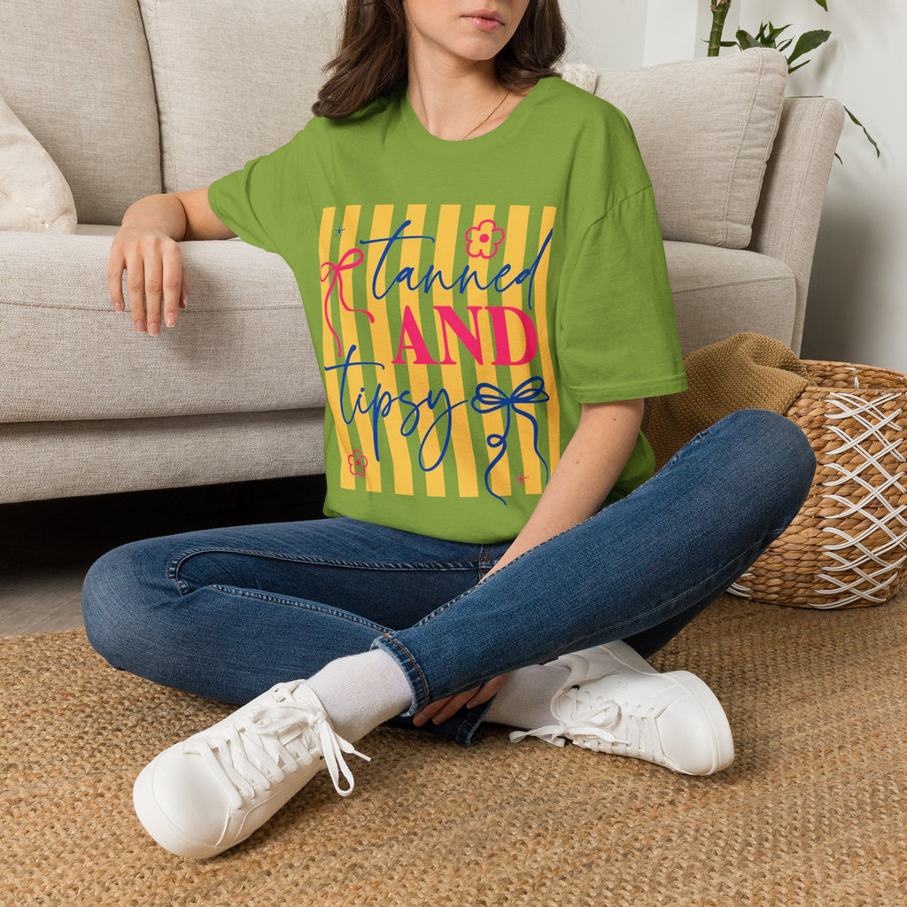 T-Shirt — "Tanned and Tidy" Striped Summer Graphic Tee