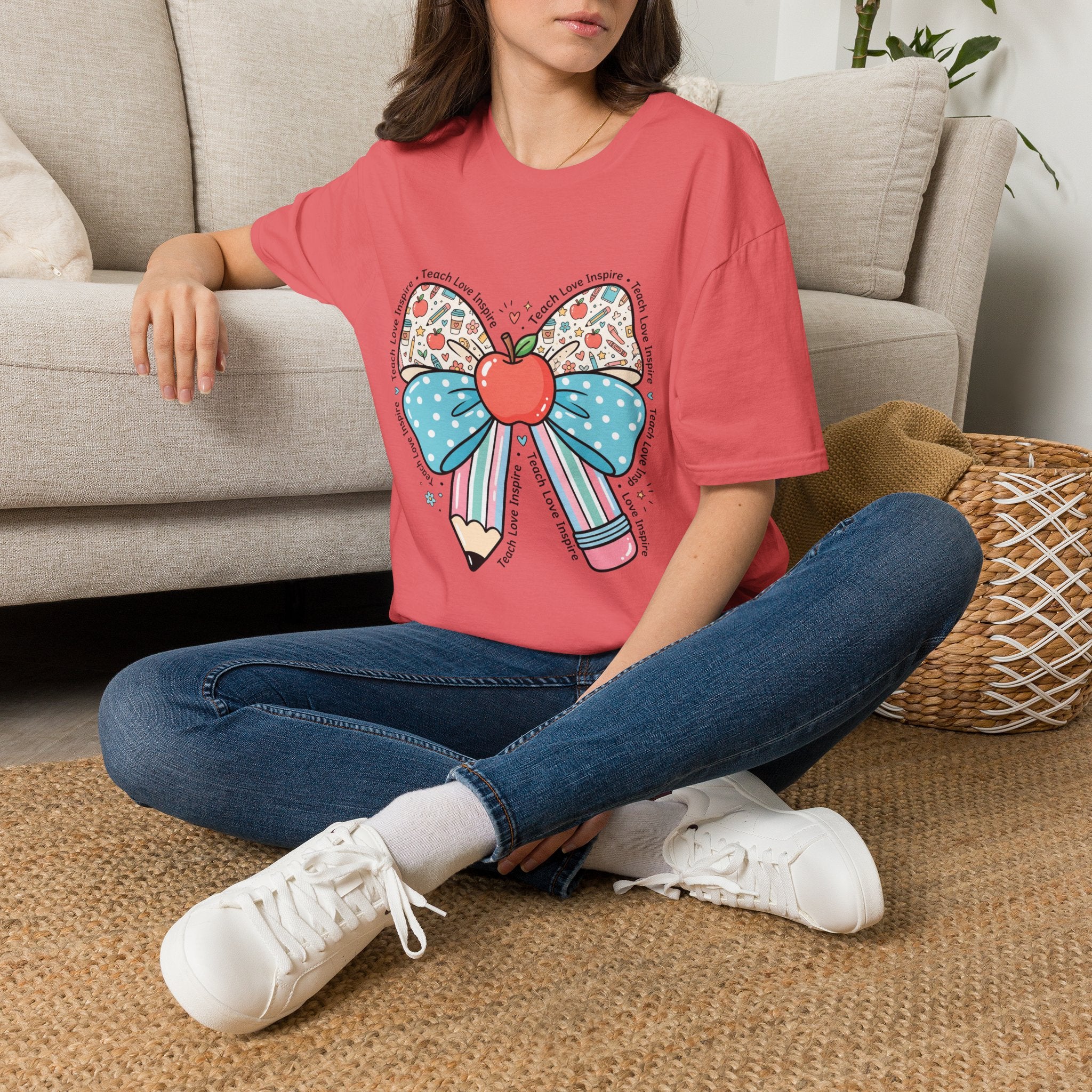 Teacher Bow T-Shirt — "Teach, Love, Inspire"