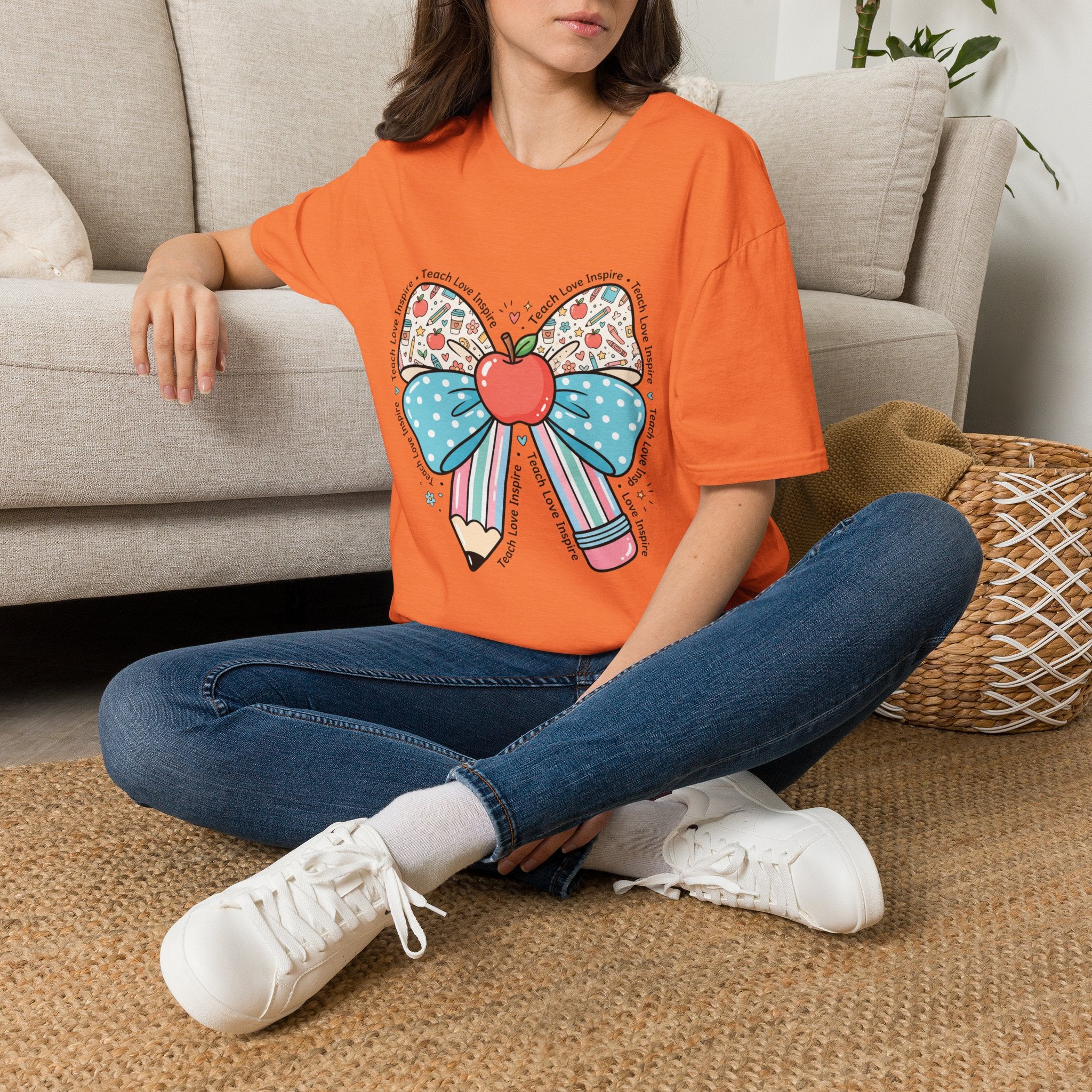 Teacher Bow T-Shirt — "Teach, Love, Inspire"