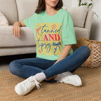 T-Shirt — "Tanned and Tidy" Striped Summer Graphic Tee