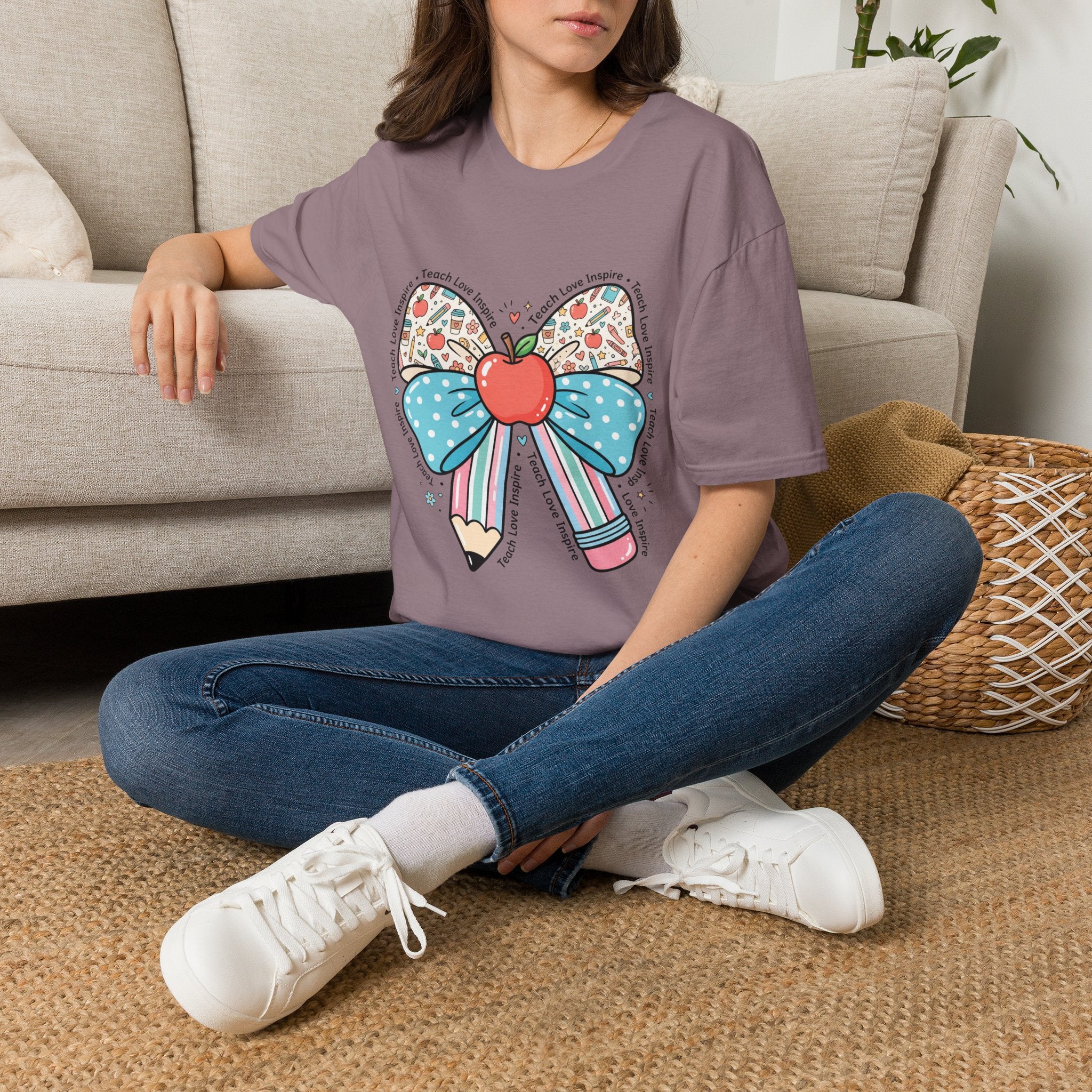Teacher Bow T-Shirt — "Teach, Love, Inspire"