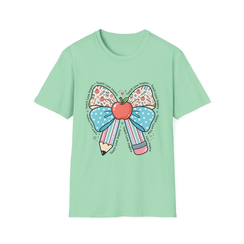 Teacher Bow T-Shirt — "Teach, Love, Inspire"