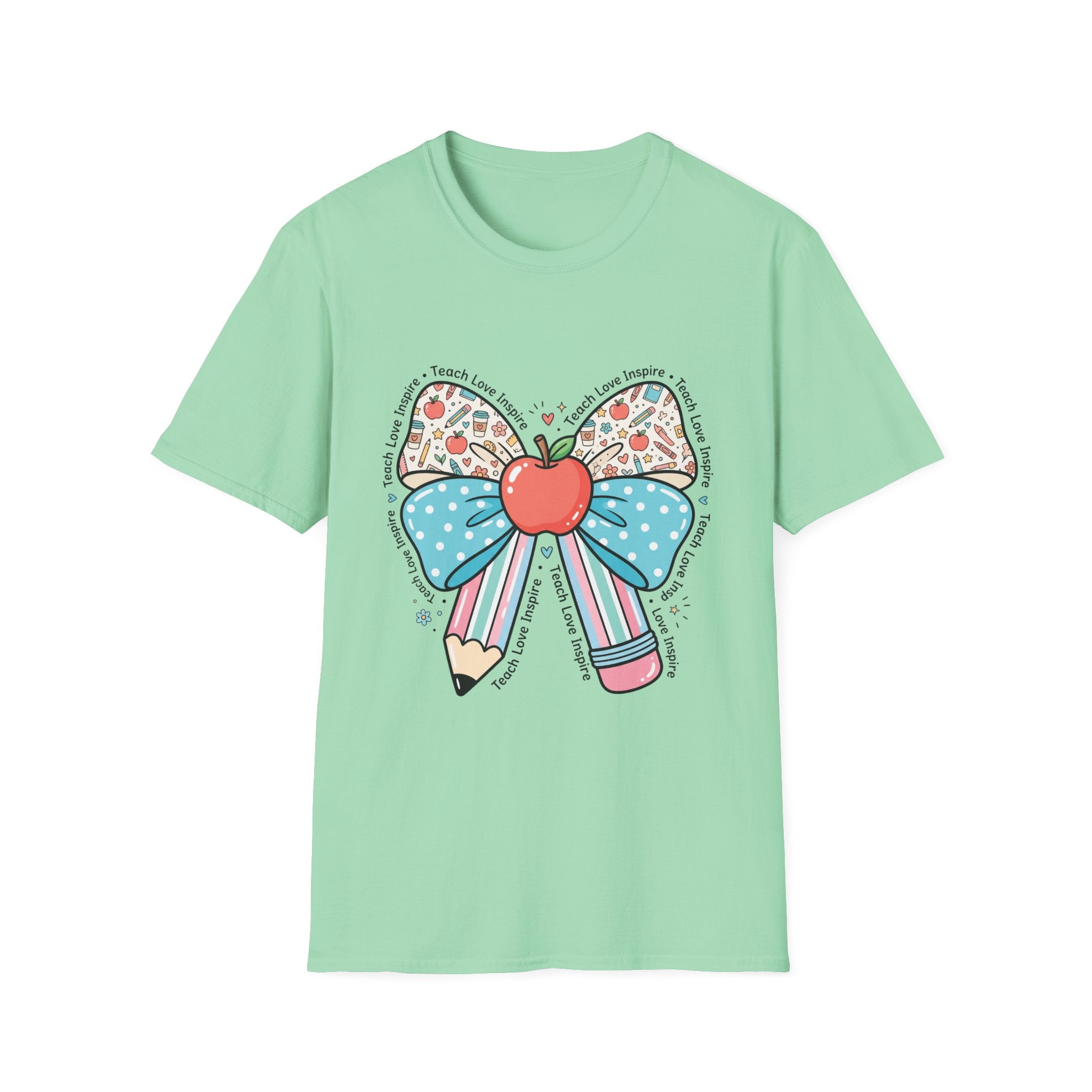Teacher Bow T-Shirt — "Teach, Love, Inspire"
