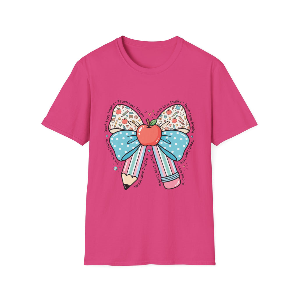 Teacher Bow T-Shirt — "Teach, Love, Inspire"