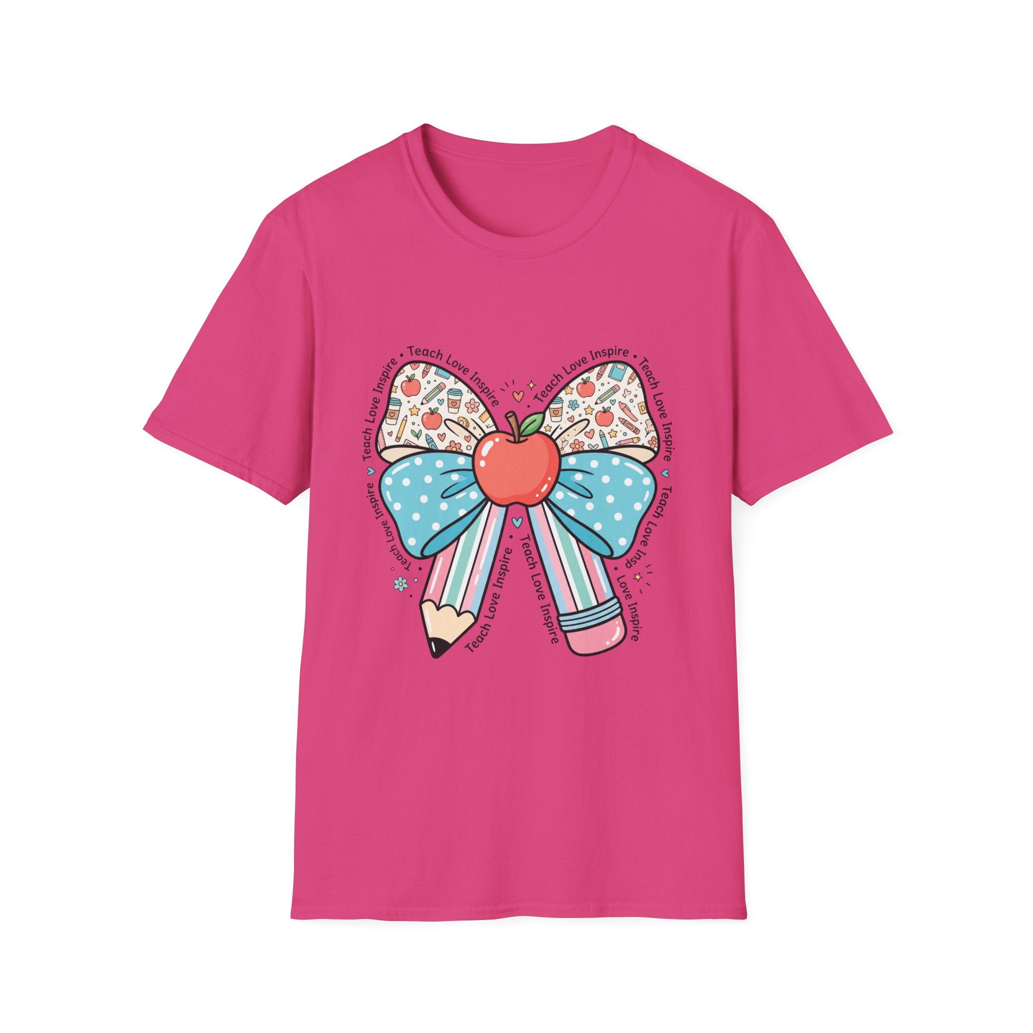 Teacher Bow T-Shirt — "Teach, Love, Inspire"