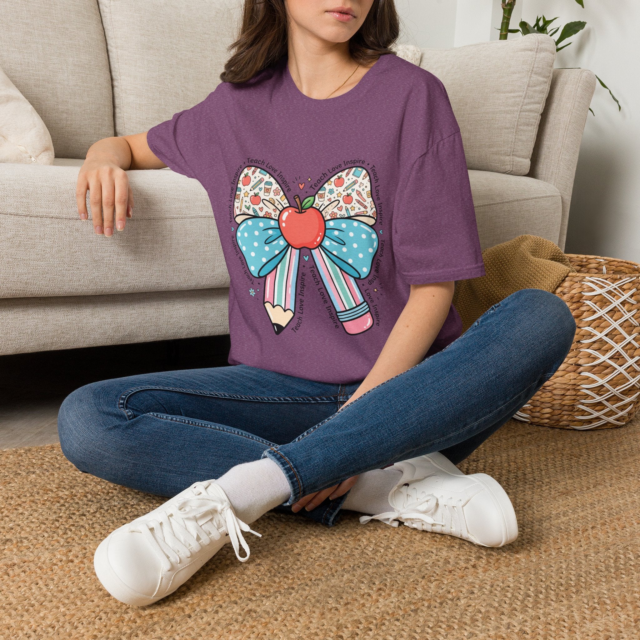 Teacher Bow T-Shirt — "Teach, Love, Inspire"