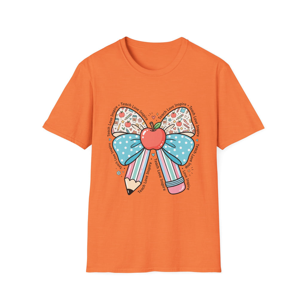 Teacher Bow T-Shirt — "Teach, Love, Inspire"