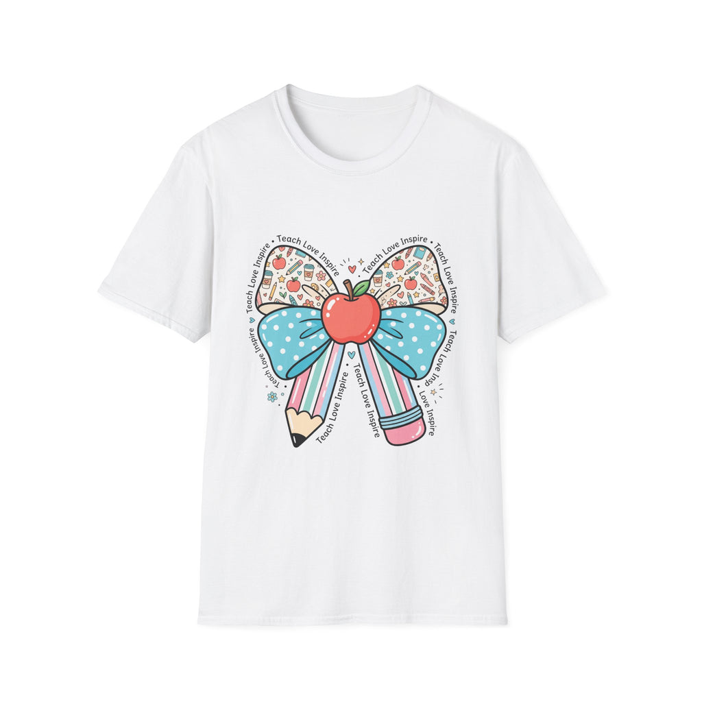 Teacher Bow T-Shirt — "Teach, Love, Inspire"