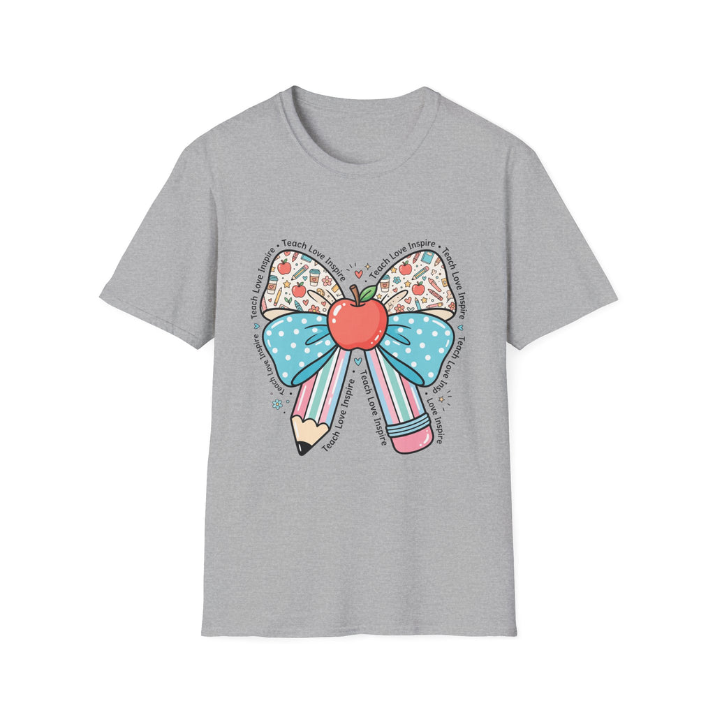 Teacher Bow T-Shirt — "Teach, Love, Inspire"