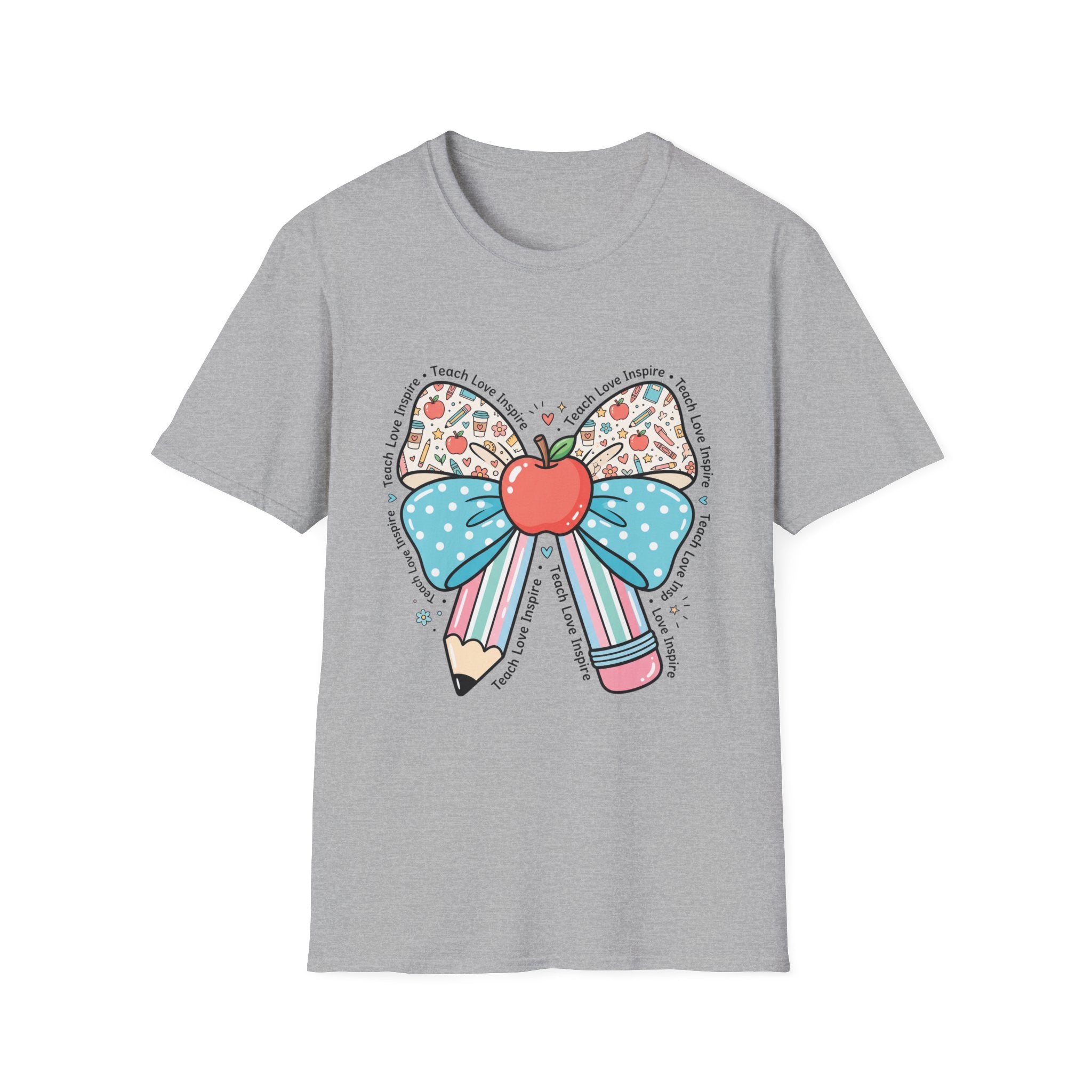 Teacher Bow T-Shirt — "Teach, Love, Inspire"