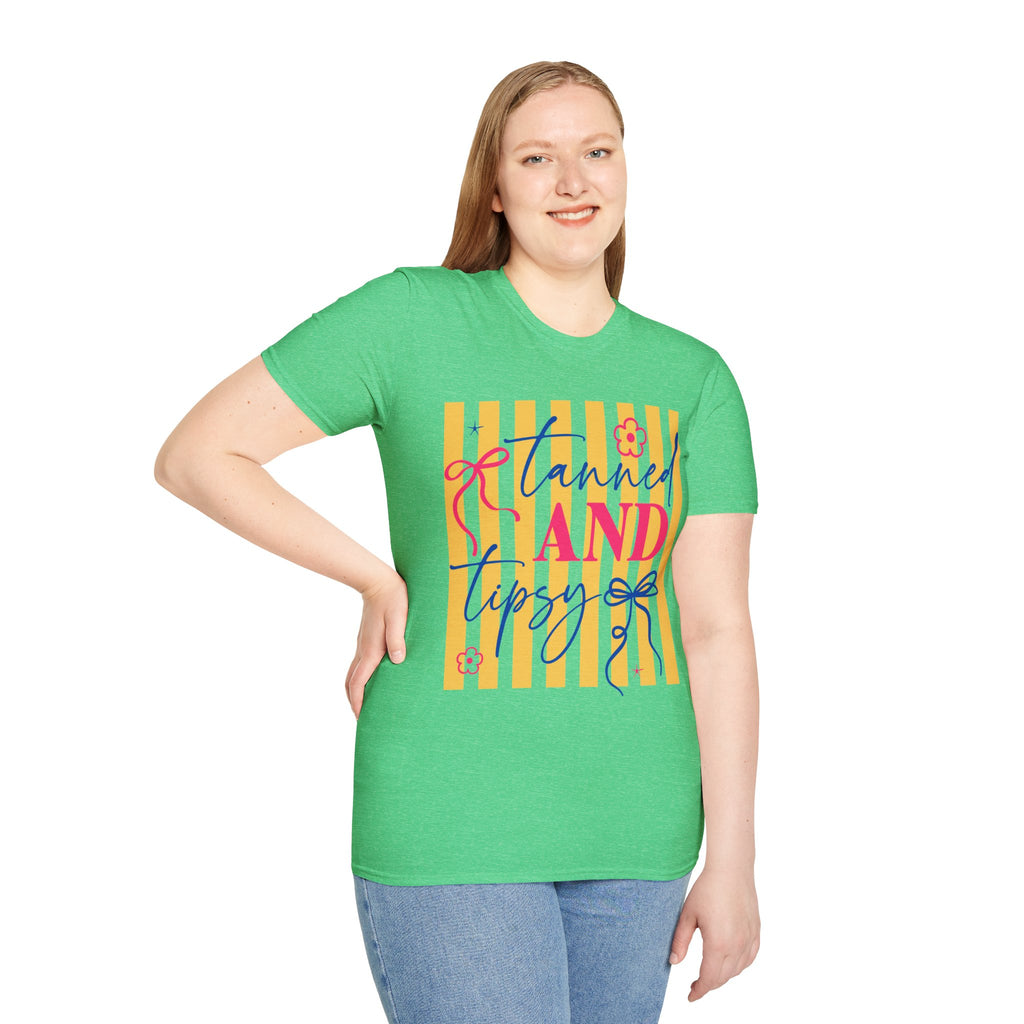 T-Shirt — "Tanned and Tidy" Striped Summer Graphic Tee