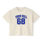 Tree Hill 68 Boxy Tee — Women's Retro Varsity Top (Fields 68 on Back)