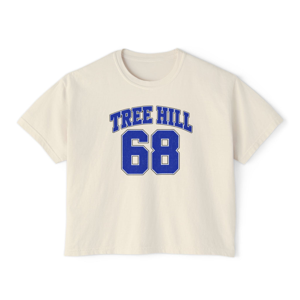 Tree Hill 68 Boxy Tee — Women's Retro Varsity Top (Fields 68 on Back)